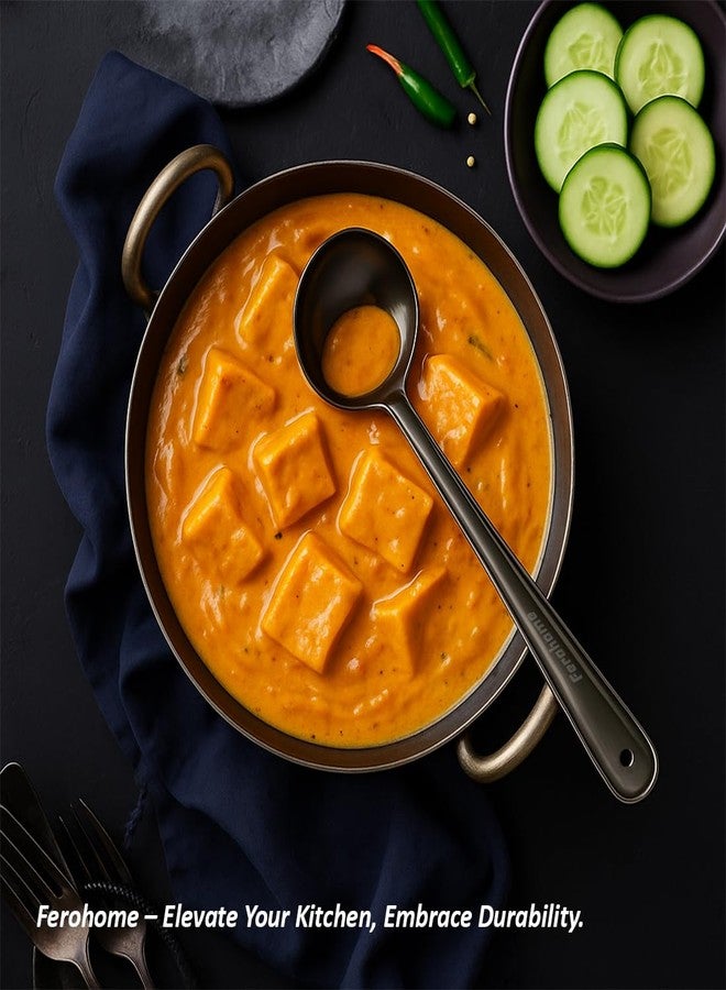 مغرفة دهن من الفولاذ المقاوم للصدأ من فيروهوم | طقم من 3 قطع (2، 4، 6) | ملعقة تقديم متينة للشوربات والكاري والمرق | حواف دائرية | آمنة للغسل في غسالة الأطباق - Image 2